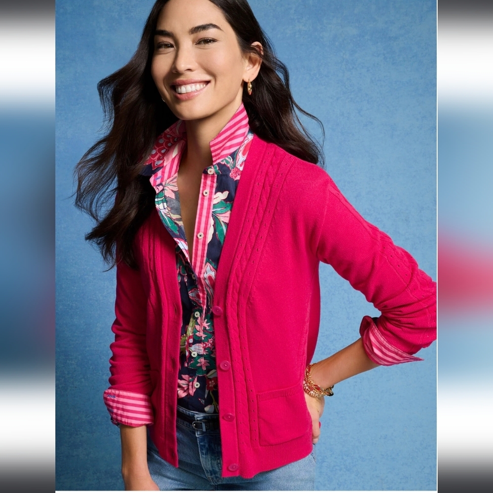 Talbots Vibrant Pink Cardigan Sweater